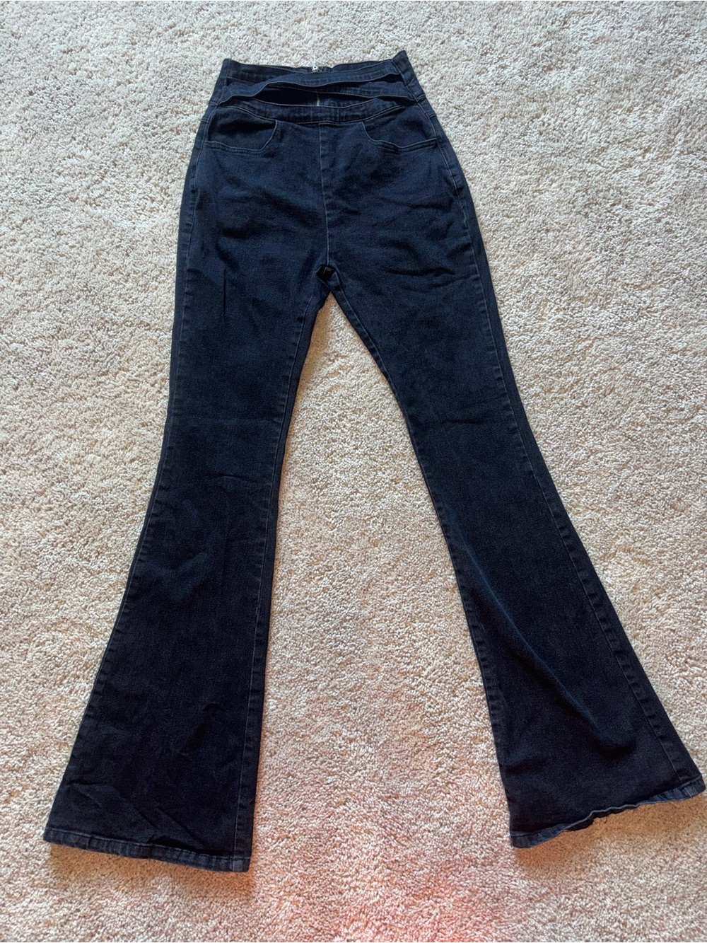 Blue Blush Black Cutout High Rise Flare Jeans Exposed Back Zip Y2K Small